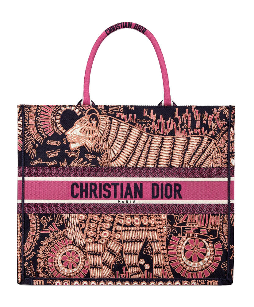 Christian Dior Book Tote Velvet Mizza Embroidery Canvas Peachblow